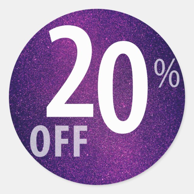 Adesivo Redondo Poderoso sinal de 20% OFF SALE | Brilhante roxa (Frente)