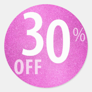Adesivo Redondo Poderoso sinal de 30% OFF SALE  Brilho Rosa