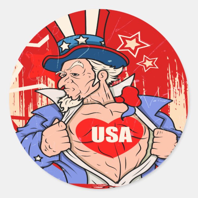 Adesivo Redondo Poderoso Tio Sam Love USA Tattoo (Frente)