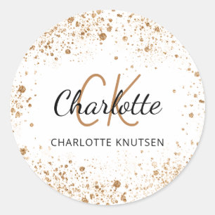 Adesivo Redondo Poeira brilhante de ouro branco iniciais monograma
