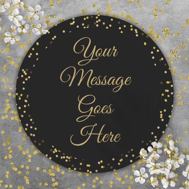 Adesivo Redondo Poeira Dourada Preta Elegante Roteiro (Black Gold Dust Elegant Script Classic Round Sticker)