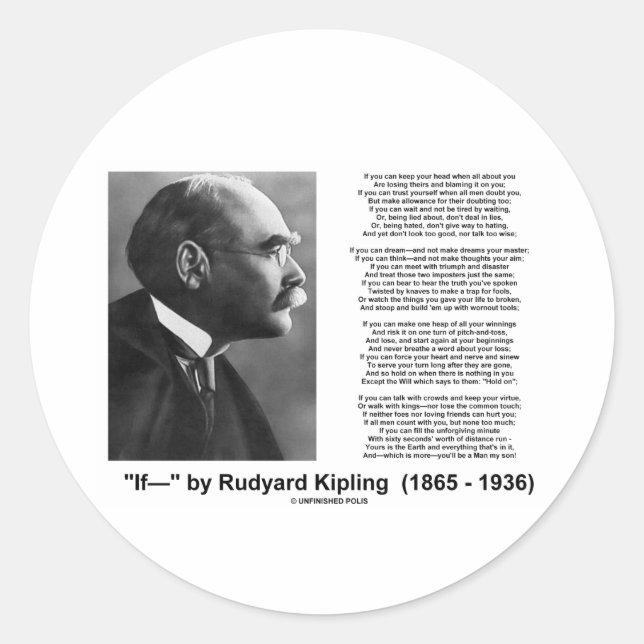 Adesivo Redondo Poema De Rudyard Kipling (Frente)