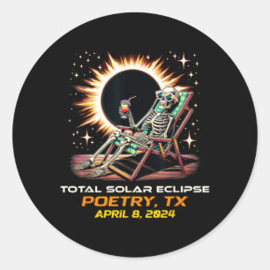Adesivo Redondo Poesia do Eclipse Solar Total Esqueleto Texas