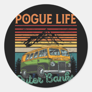 Adesivo Redondo Pogue Life Outer Banks Vintage Hippie Camping