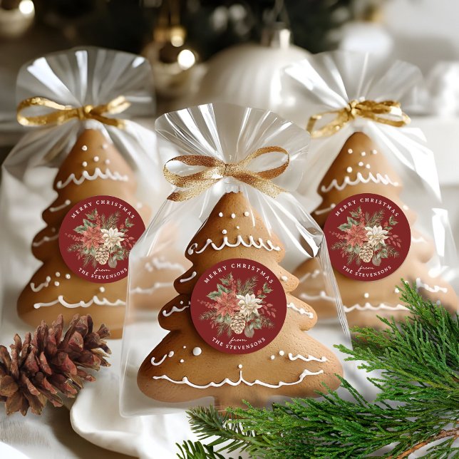 Adesivo Redondo Poinsétia Burgundy Natalino Alegre (Criador carregado)