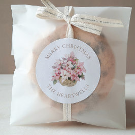 Adesivo Redondo Poinsétias Rosa Personalizadas Feliz Natal