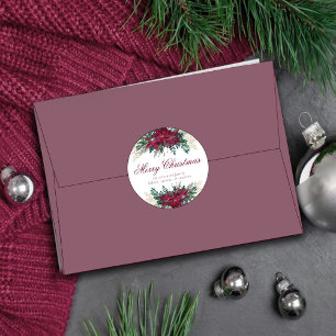 Adesivo Redondo Poinsettia Burgundy e Selo de Envelope Teal Holida