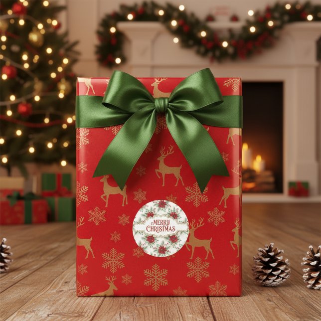 Adesivo Redondo Poinsettia Christmas - Elegant Holiday Floral Seal (Poinsettia Christmas - Elegant Holiday Floral Sticker
)