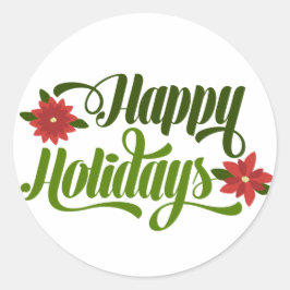 Adesivo Redondo Poinsettia de Férias Felizes