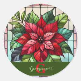 Adesivo Redondo Poinsettia De Vidro Festivo Personalizado