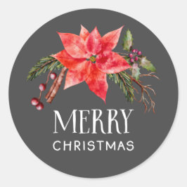 Adesivo Redondo Poinsettia Feliz Natal Botânico