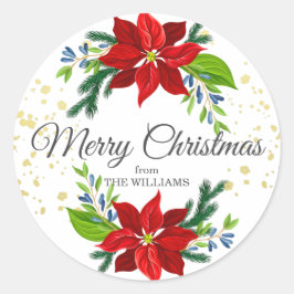 Adesivo Redondo Poinsettia Floral Buquê, Natal