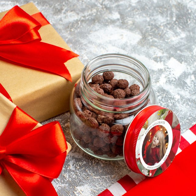 Adesivo Redondo Poinsettia Floral Happy Holiday Photo (Criador carregado)