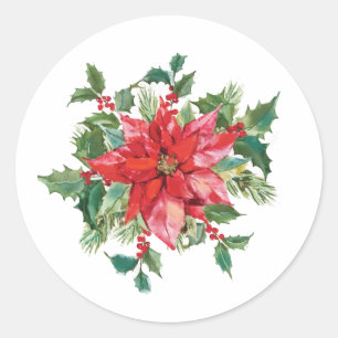 Adesivo Redondo Poinsettia Floral Natal - Festa de Fim de Ano