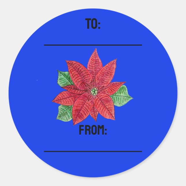 Adesivo Redondo Poinsettia Gifting Stickers - Azul (Frente)