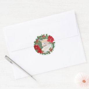 Adesivo Redondo Póinsettia Holly Holiday Wreath White Unicorn