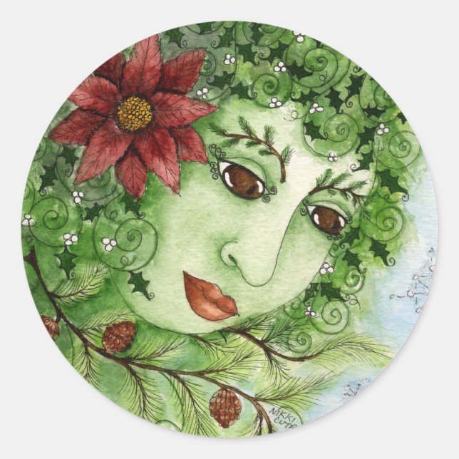Adesivo Redondo Poinsettia Holly Nymph Sticker (Frente)
