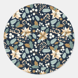 Adesivo Redondo Poinsettia negro de fundo férias de inverno