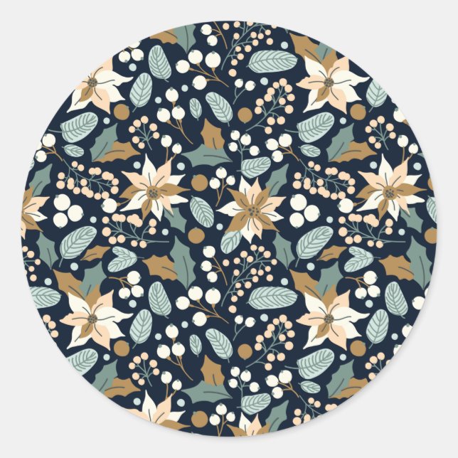 Adesivo Redondo Poinsettia negro de fundo férias de inverno (Frente)