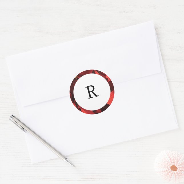 Adesivo Redondo Poinsettia Petals Quadro Monograma Envelope Selo (Envelope)