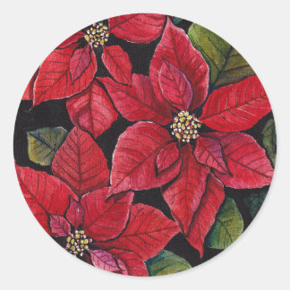 Adesivo Redondo Poinsettia Vibrante Em Aquarela