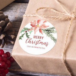 Adesivo Redondo Poinsettia Watercolor Botânica de Natal