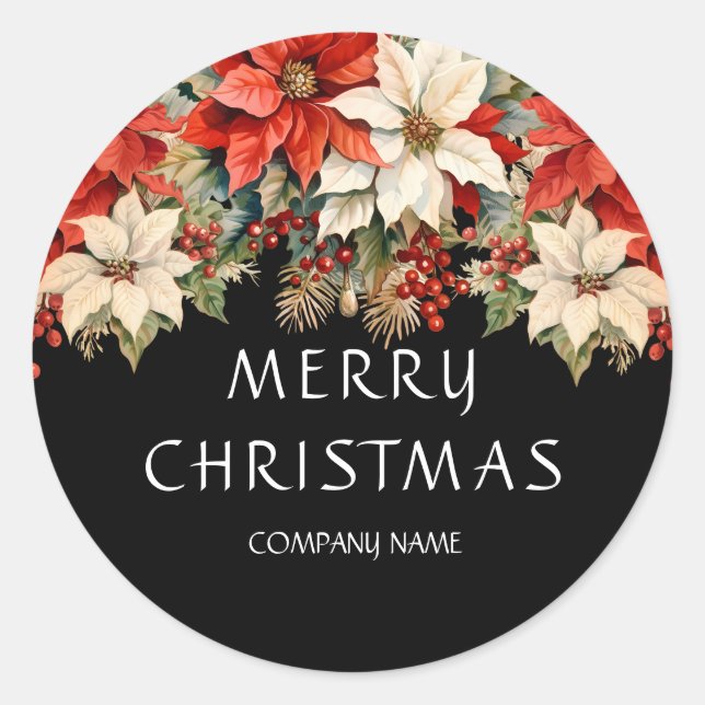 Adesivo Redondo Poinsettias Feliz Natal (Frente)