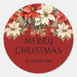 Adesivo Redondo Poinsettias Feliz Natal