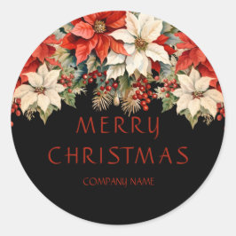 Adesivo Redondo Poinsettias Feliz Natal