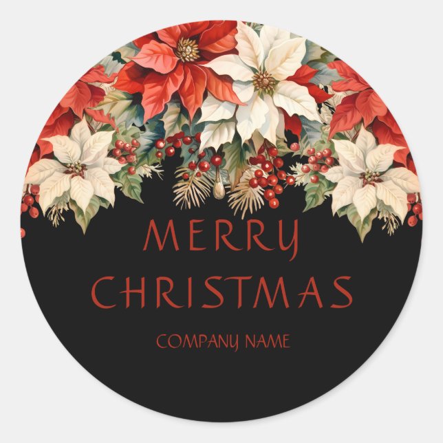 Adesivo Redondo Poinsettias Feliz Natal (Frente)