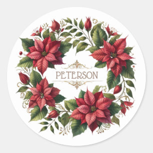 Adesivo Redondo Poinsettias Personalizadas da Aquarela de Natal