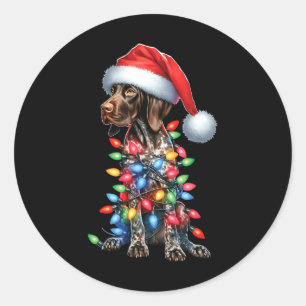 Adesivo Redondo Pointerdog alemão alcança Santa Hat Chr
