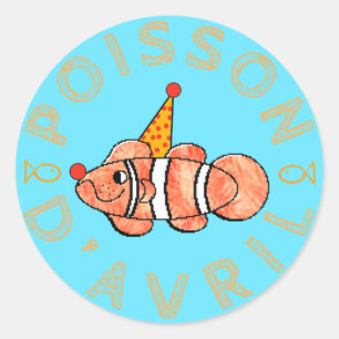 Adesivo Redondo Poisson d’Avril / April Fool's Fish