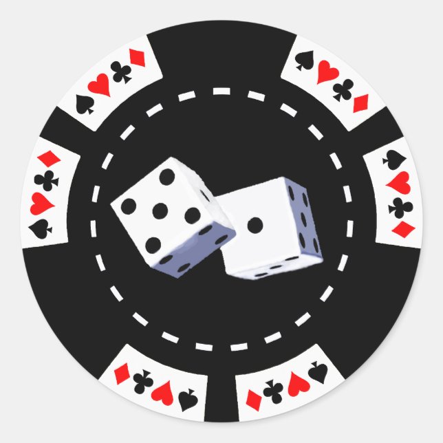 ADESIVO REDONDO POKER CHIP COM ORNAMENTO DE DICE (Frente)