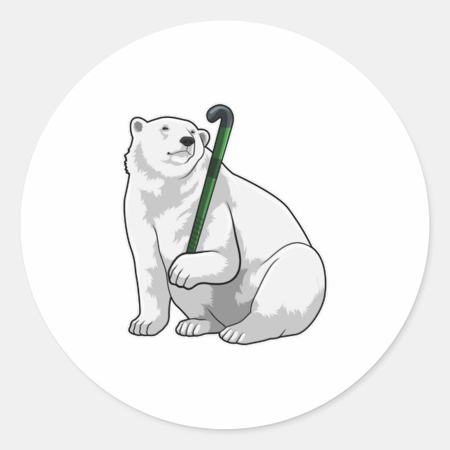 Adesivo Redondo Polar bear at Hockey with Hockey stick (Frente)
