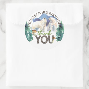 Adesivo Redondo Polar Bear Birthday Personalizado Obrigado