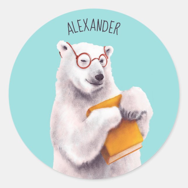 Adesivo Redondo Polar Bear Book Lover Nerdy (Frente)