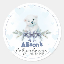 Adesivo Redondo Polar Bear Cub Boy Blue Hearts Chá de fraldas de i