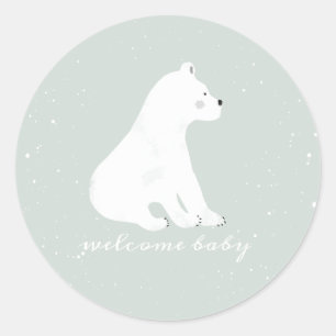 Adesivo Redondo Polar Bear Cub Inverno Neve Chá de fraldas Azul
