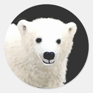Adesivo Redondo Polar Bear Cub Painting - Arte Original