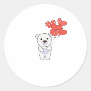 Adesivo Redondo Polar Bear Cute Animais Com Balões De Coração P