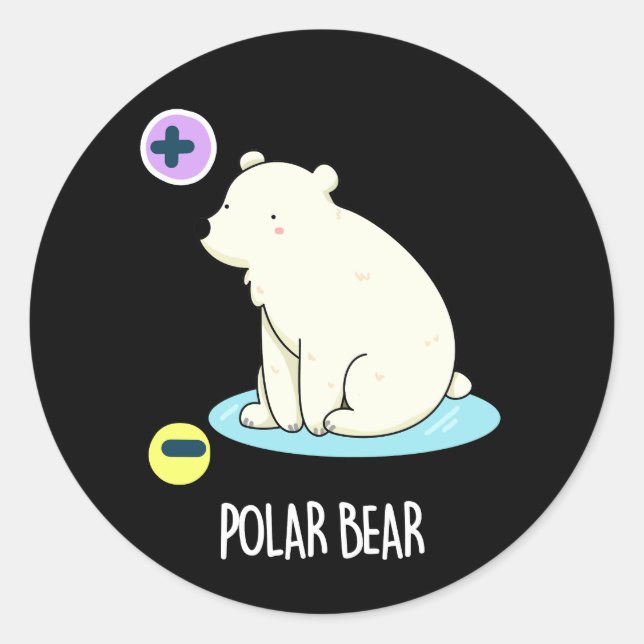 Adesivo Redondo Polar Bear Funny Science Pun Dark BG (Frente)