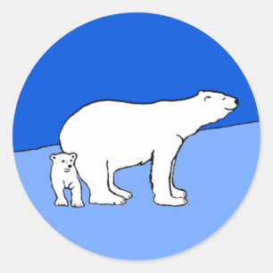 Adesivo Redondo Polar Bear Mãe e Pintura em Cubo - Arte Selvagem