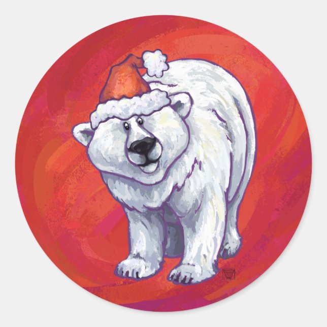 Adesivo Redondo Polar Bear Natal Em Vermelho (Frente)