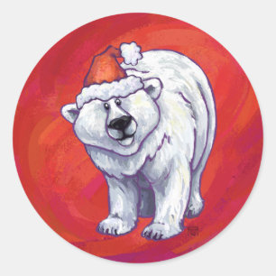 Adesivo Redondo Polar Bear Natal Em Vermelho
