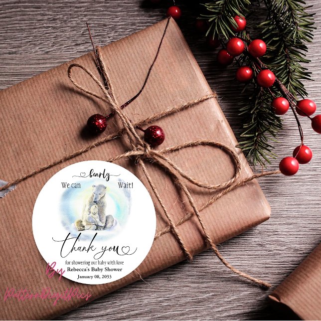 Adesivo Redondo Polar Bear Winter Barly Wait Chá de fraldas Favor (Criador carregado)