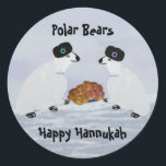 Adesivo Redondo Polar Bears Hannukah Nights Stickers<br><div class="desc">Ilustração gráfica de Ursos Polares no Ártico celebrando Hannukah.</div>