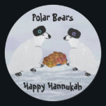 Adesivo Redondo Polar Bears Hannukah Nights Stickers<br><div class="desc">Ilustração gráfica de Ursos Polares no Ártico celebrando Hannukah.</div>