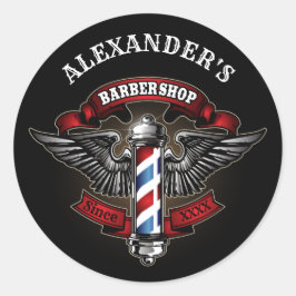 Adesivo Redondo Pole de Barber Alado Personalizado
