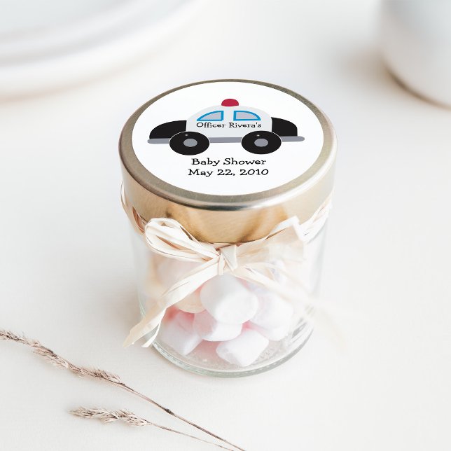 Adesivo Redondo Police Car Baby Shower or Birthday Favor Sticker (Criador carregado)